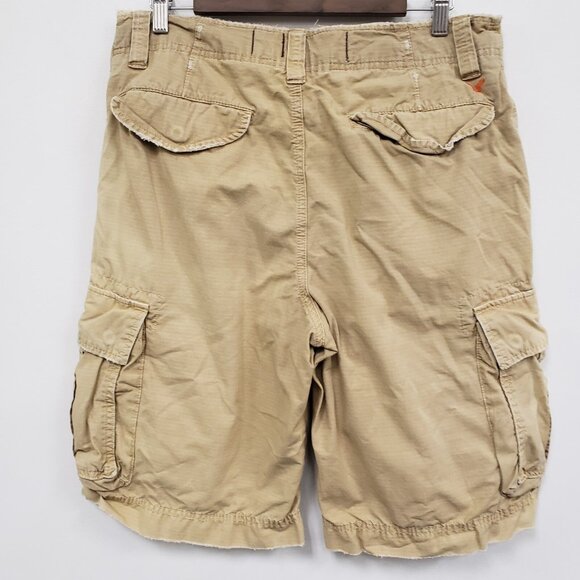American Eagle Mens Y2K Ripstop Distressed Cargo Shorts Size 32 Beige Preppy - Picture 2 of 16